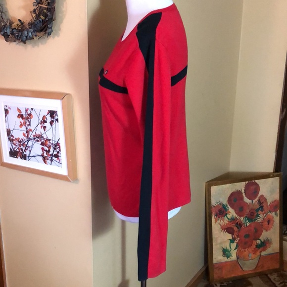 Vintage RALPH LAUREN Size Large Pullover Red Black Ribbed Cotton Embroidery Flag - Picture 7 of 16